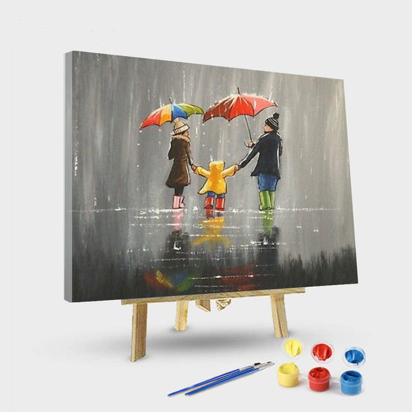 paintingnumberart 16"x20"/40x50cm / Without frame Family in the rain– Paint by number kit