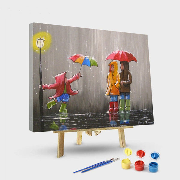paintingnumberart 16"x20"/40x50cm / Without frame Family in the rain-Paint by Numbers Kit