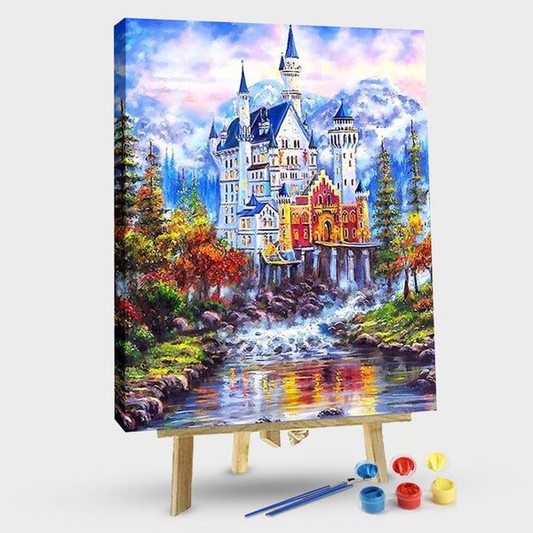 paintingnumberart 16"x20"/40x50cm / Without frame Fantasy Castle In a Mountain – Landscape Paint By Number