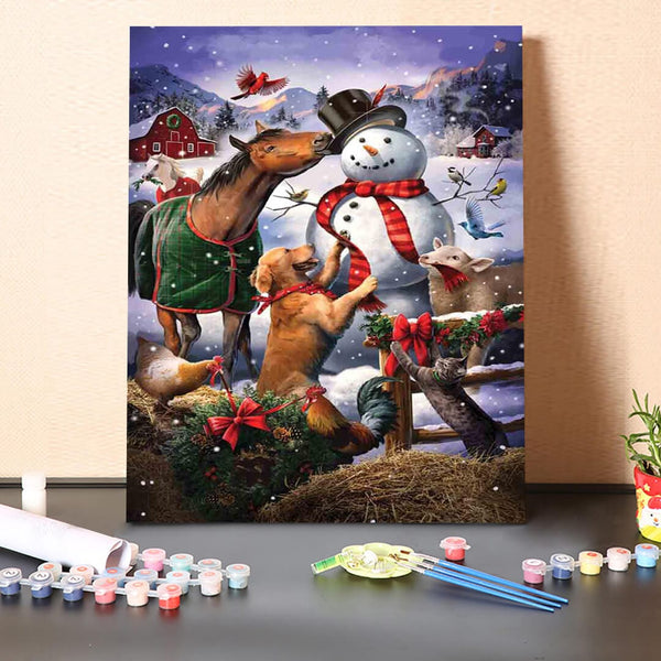 paintingnumberart 16"x20"/40x50cm / Without frame Farmyard Snowman-Paint by Numbers Kit