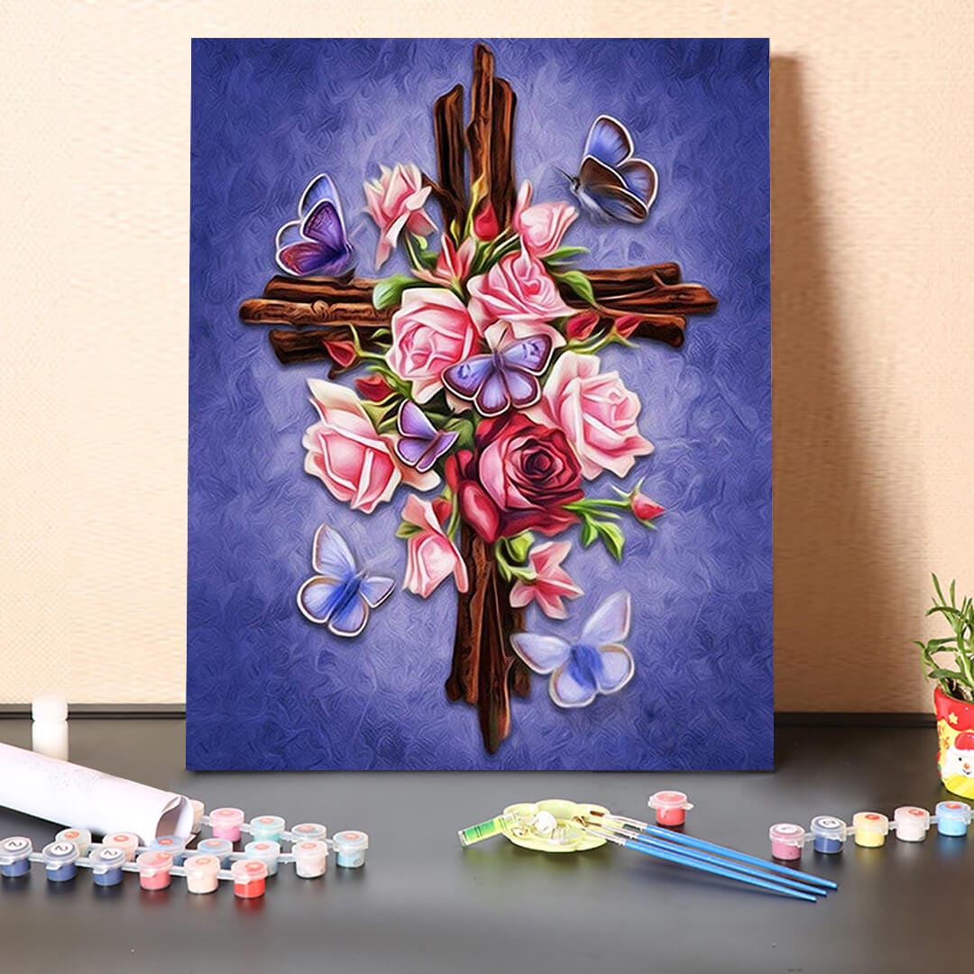 paintingnumberart 16"x20"/40x50cm / Without frame Flower on the cross-Paint by Numbers Kit