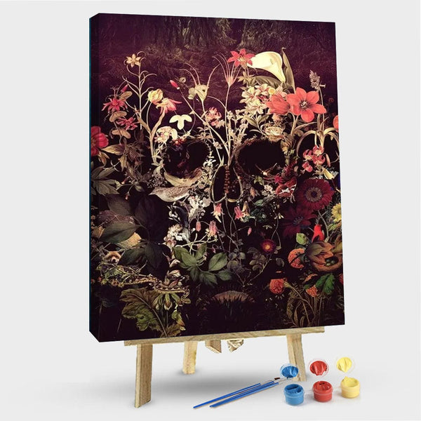 paintingnumberart 16"x20"/40x50cm / Without frame Flowering Skull – Flowers Paint By Number