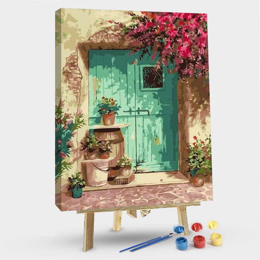 paintingnumberart 16"x20"/40x50cm / Without frame Flowers Decorate Door of The House – Flowers Paint By Number