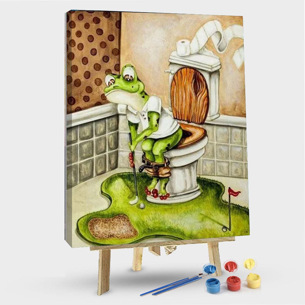 paintingnumberart 16"x20"/40x50cm / Without frame Frog Plays Golf at Toilette – Animals Paint By Number