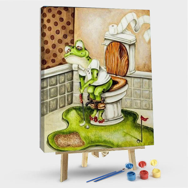 paintingnumberart 16"x20"/40x50cm / Without frame Frog Plays Golf at Toilette – Animals Paint By Number