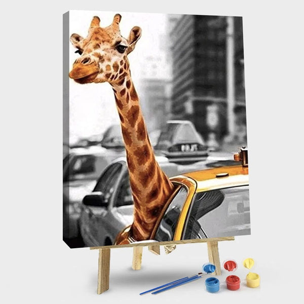 paintingnumberart 16"x20"/40x50cm / Without frame Giraffe in Taxi – Animals Paint By Number