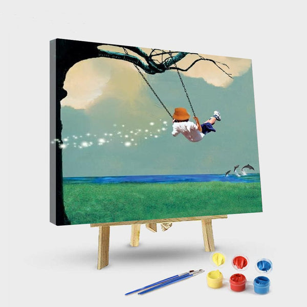 paintingnumberart 16"x20"/40x50cm / Without frame Girl on swing-Paint by Numbers Kit