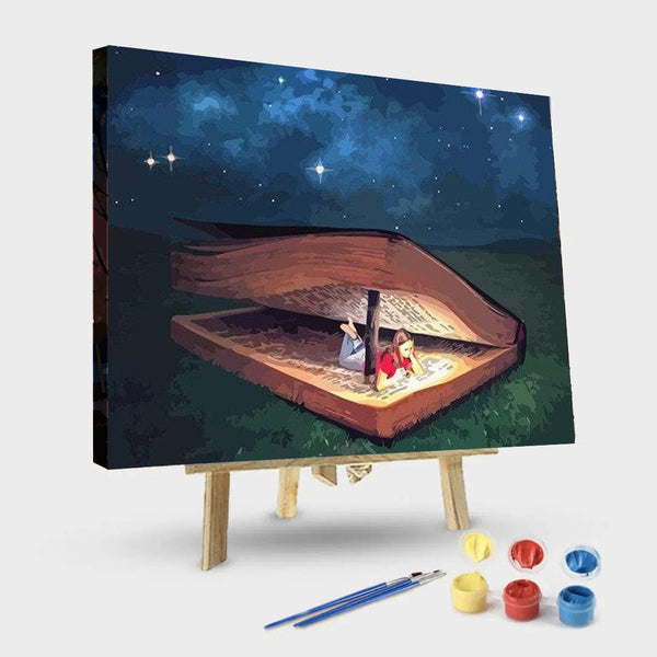 paintingnumberart 16"x20"/40x50cm / Without frame Girl Sleeping in Magic Book – Landscape Paint By Number