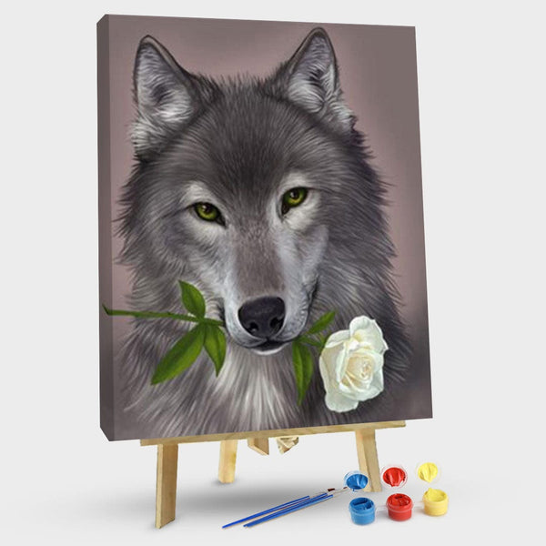 paintingnumberart 16"x20"/40x50cm / Without frame Gray wolf with Flower – Animals Paint By Number