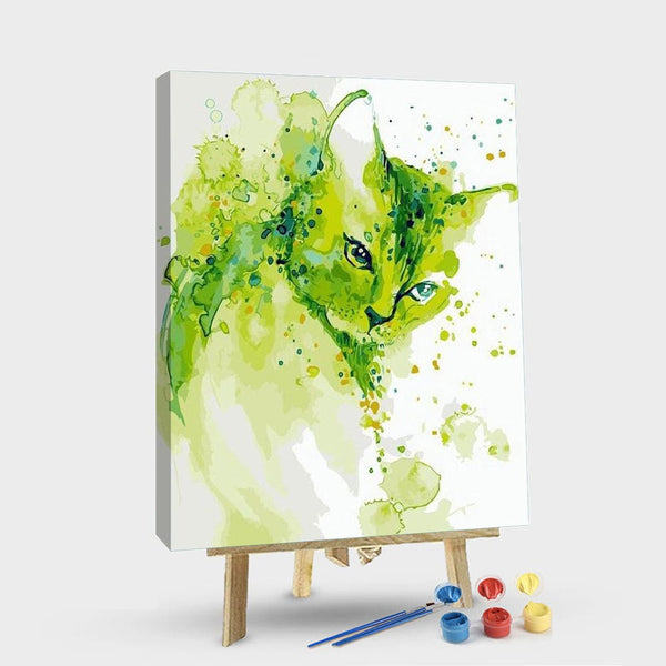 paintingnumberart 16"x20"/40x50cm / Without frame Green Cute Cat – Animals Paint By Number