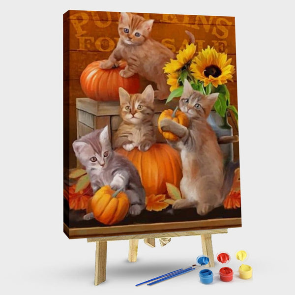 paintingnumberart 16"x20"/40x50cm / Without frame Happy Halloween With kittens – Paint by Numbers Kit