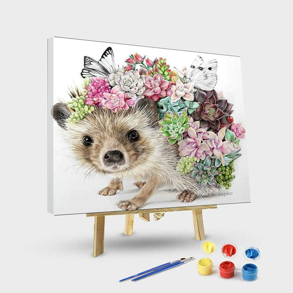 paintingnumberart 16"x20"/40x50cm / Without frame Hedgehog with Flowers – Animals Paint By Number