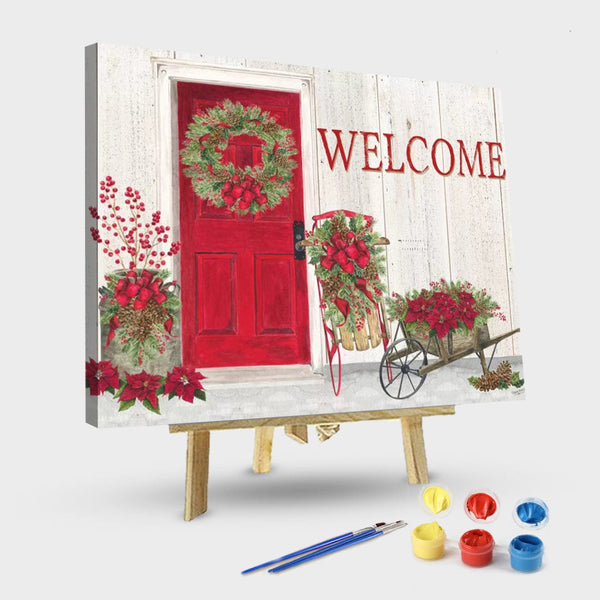 paintingnumberart 16"x20"/40x50cm / Without frame Home for the Holidays-Front Door Scene-Paint by Numbers Kit