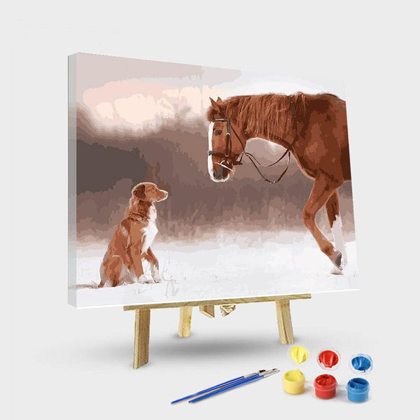 paintingnumberart 16"x20"/40x50cm / Without frame Horse and Dog – Animals Paint By Number
