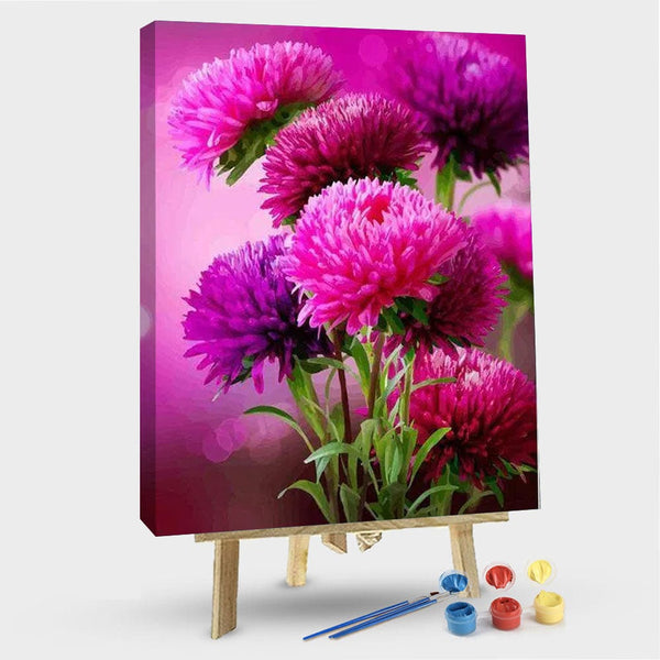 paintingnumberart 16"x20"/40x50cm / Without frame Hot Pink Aster Flowers – Flowers Paint By Number
