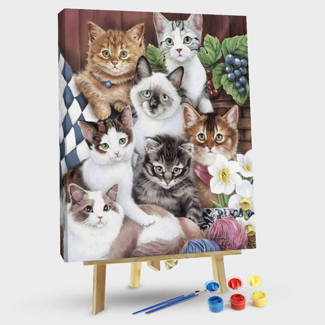 paintingnumberart 16"x20"/40x50cm / Without frame Kitten family-Paint by Numbers Kit