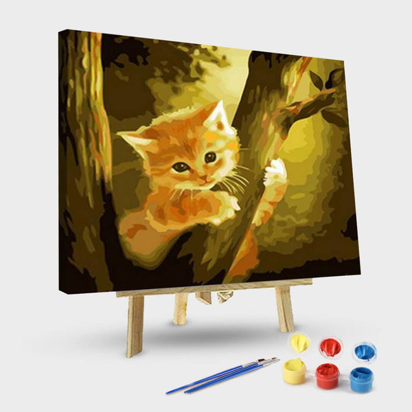 paintingnumberart 16"x20"/40x50cm / Without frame Kitten in a Tree-Paint by number kit