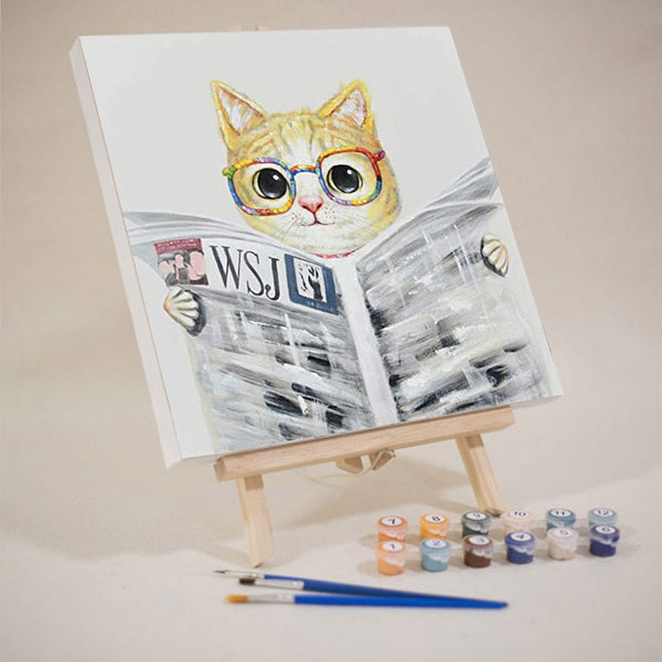 paintingnumberart 16"x20"/40x50cm / Without frame Kitten Reading Newspaper-Mini DIY Paint by Numbers Kit