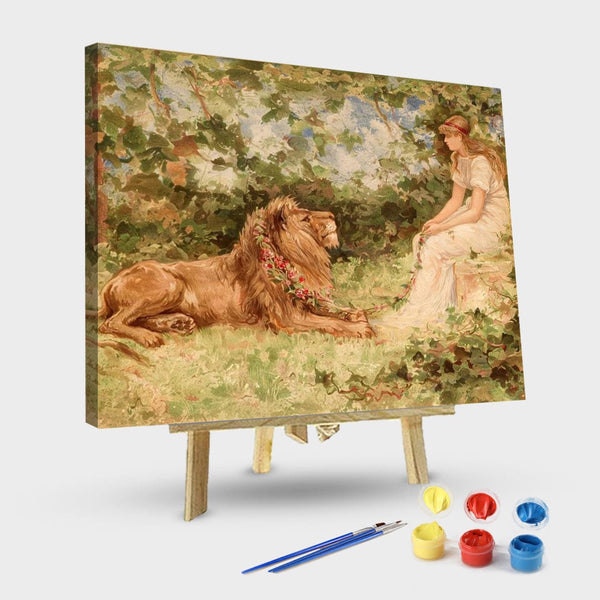 paintingnumberart 16"x20"/40x50cm / Without frame Lady and Her Lion – People Paint By Number