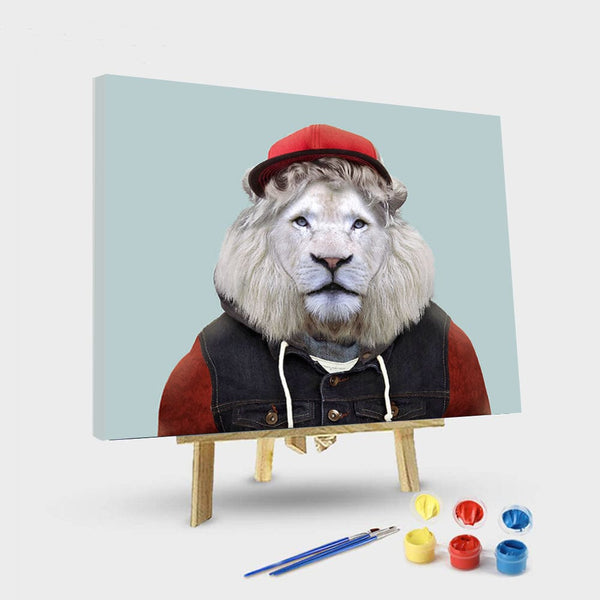 paintingnumberart 16"x20"/40x50cm / Without frame lion in hat– Paint By Number