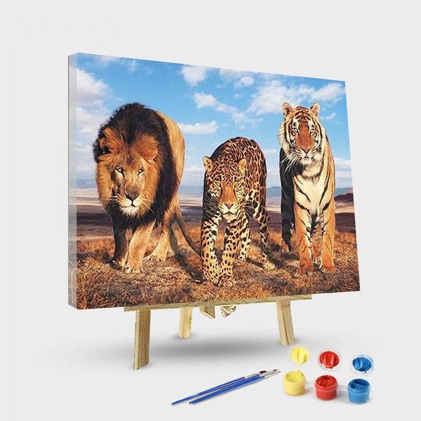 paintingnumberart 16"x20"/40x50cm / Without frame Lion Leopard And Tiger – Animals Paint By Number