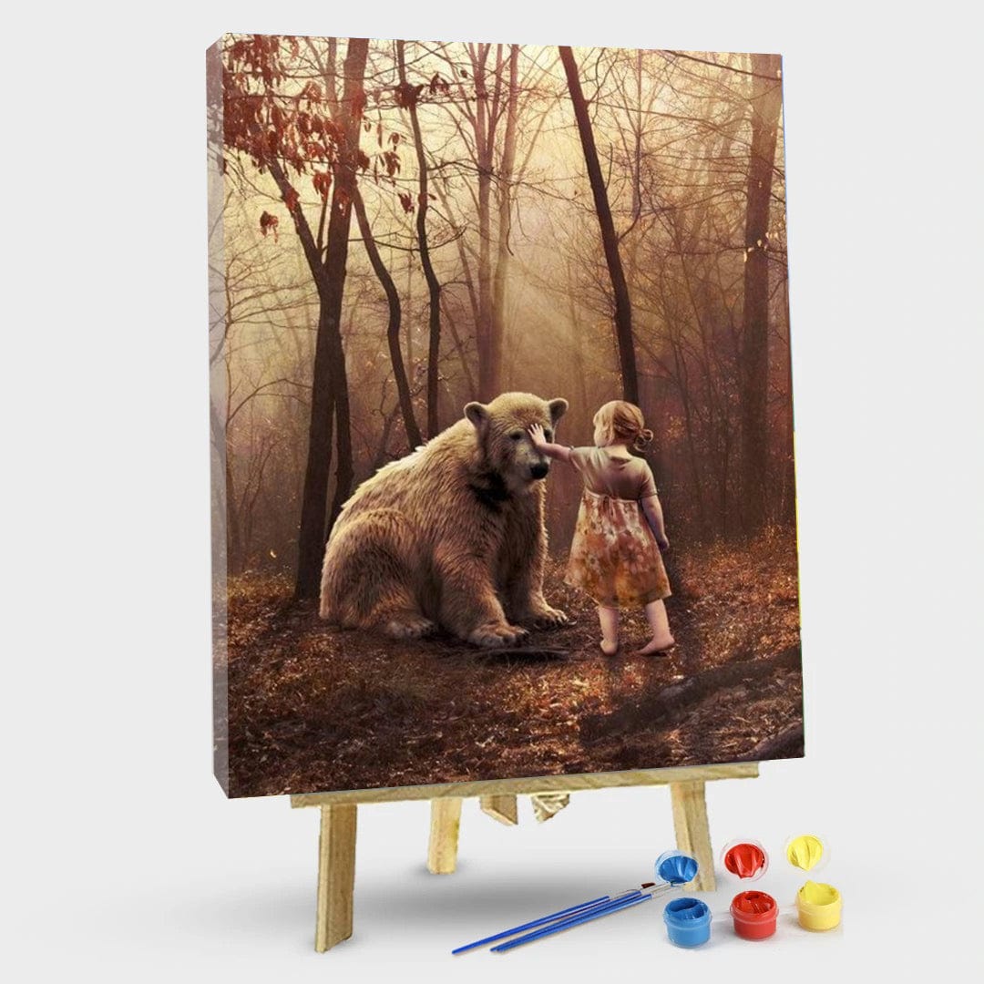 paintingnumberart 16"x20"/40x50cm / Without frame Little girl and her bear friend– Paint By Number