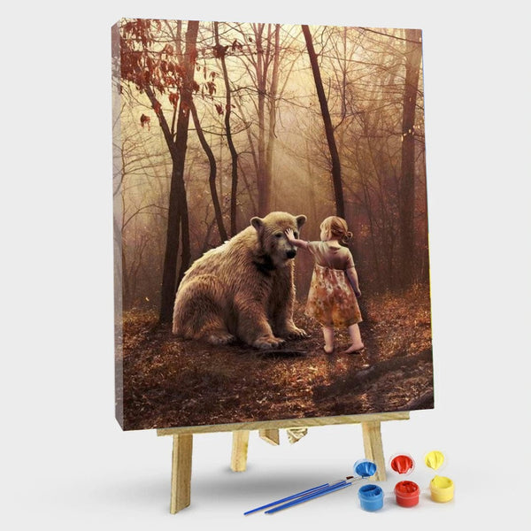 paintingnumberart 16"x20"/40x50cm / Without frame Little girl and her bear friend– Paint By Number
