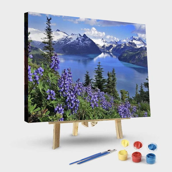 paintingnumberart 16"x20"/40x50cm / Without frame Lupine River Mountains – Landscape Paint By Number