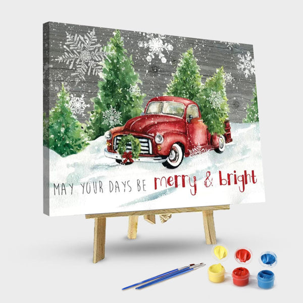 paintingnumberart 16"x20"/40x50cm / Without frame Merry and Bright Christmas Truck-Paint by Numbers Kit