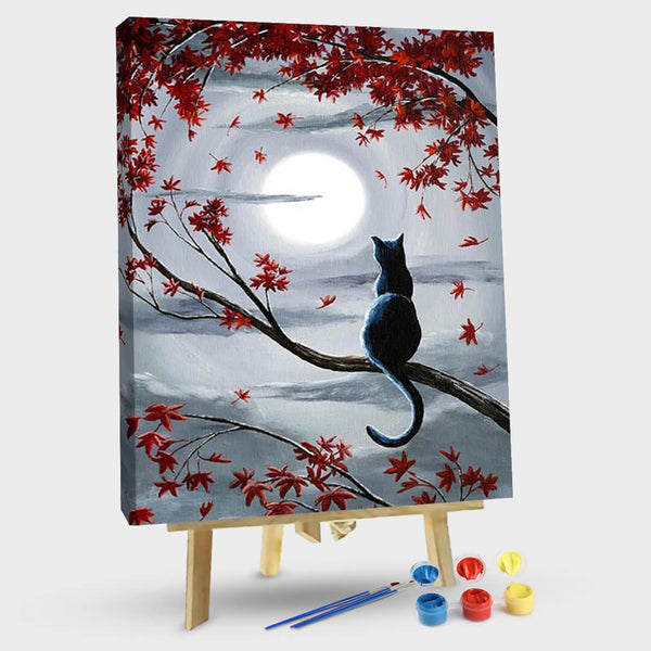 paintingnumberart 16"x20"/40x50cm / Without frame Moon, maple leaf and cat-Paint by Numbers Kit