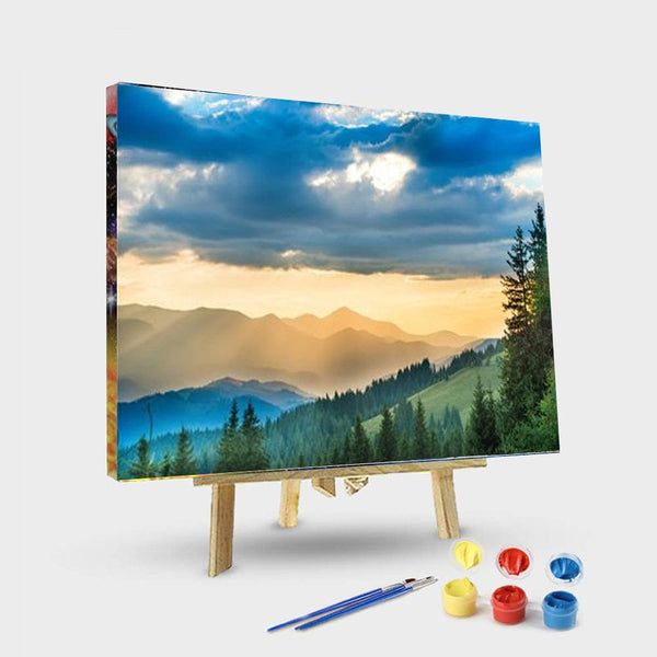 paintingnumberart 16"x20"/40x50cm / Without frame Mountains Sunbeam – Landscape Paint By Number