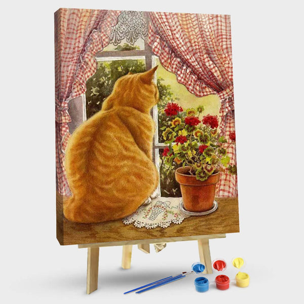 paintingnumberart 16"x20"/40x50cm / Without frame Orange cat by the window-Paint by Numbers Kit