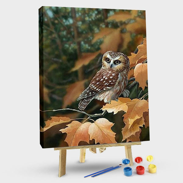 paintingnumberart 16"x20"/40x50cm / Without frame Owl On leaves – Birds Paint By Number