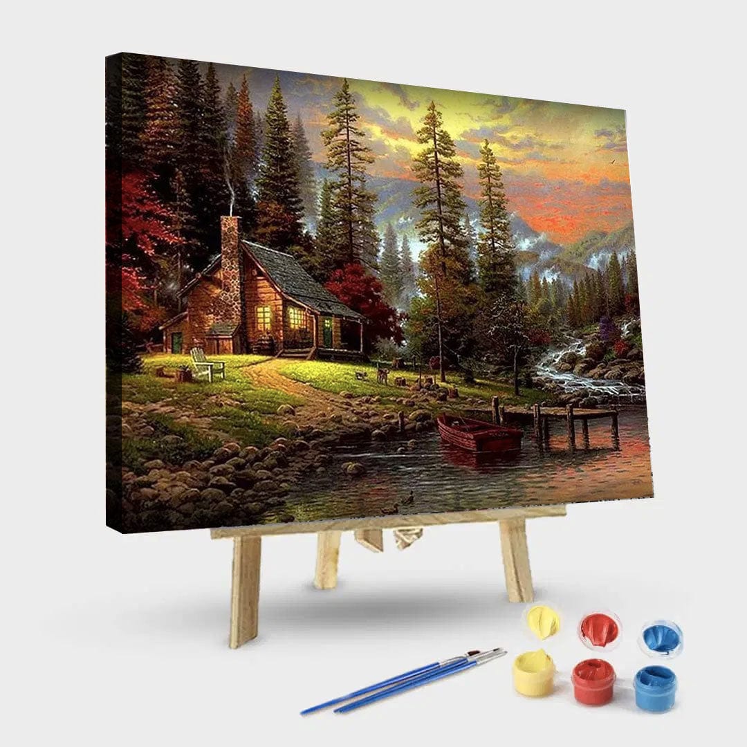 paintingnumberart 16"x20"/40x50cm / Without frame Paint By Numbers Kit – A House near River and Hills