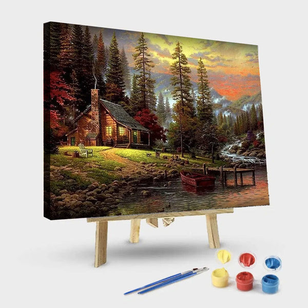 paintingnumberart 16"x20"/40x50cm / Without frame Paint By Numbers Kit – A House near River and Hills