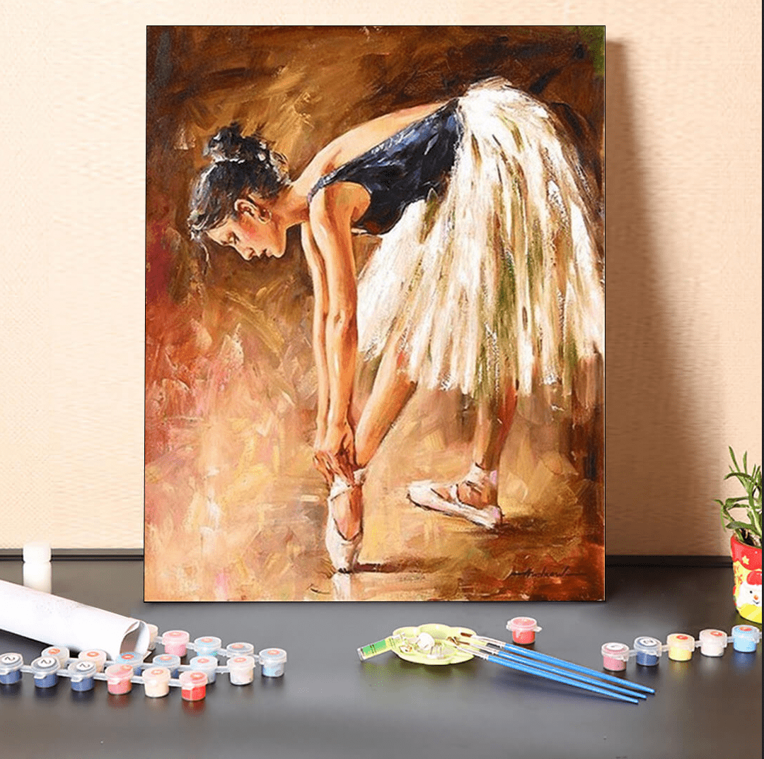 paintingnumberart 16"x20"/40x50cm / Without frame Paint By Numbers Kit-Ballerina tying shoelaces