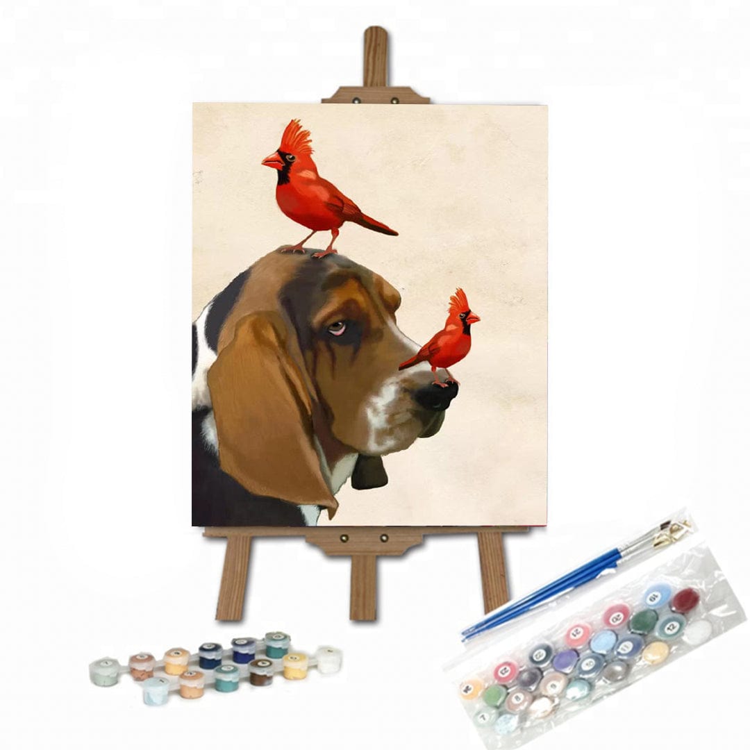 paintingnumberart 16"x20"/40x50cm / Without frame Paint by Numbers Kit-Basset Hound&Birds
