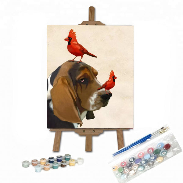 paintingnumberart 16"x20"/40x50cm / Without frame Paint by Numbers Kit-Basset Hound&Birds