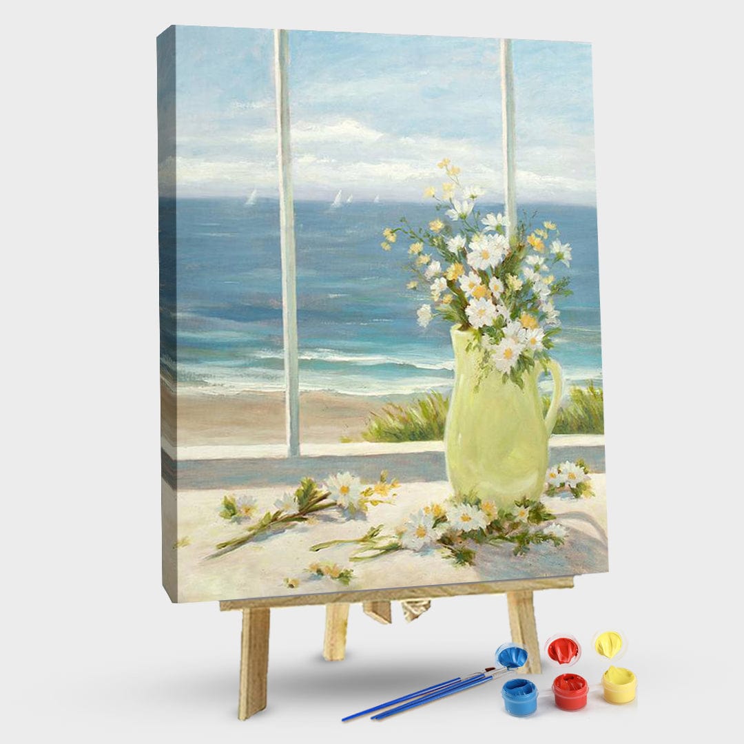 paintingnumberart 16"x20"/40x50cm / Without frame Paint by Numbers Kit-Beach Daisies in Yellow vase Canvas Print