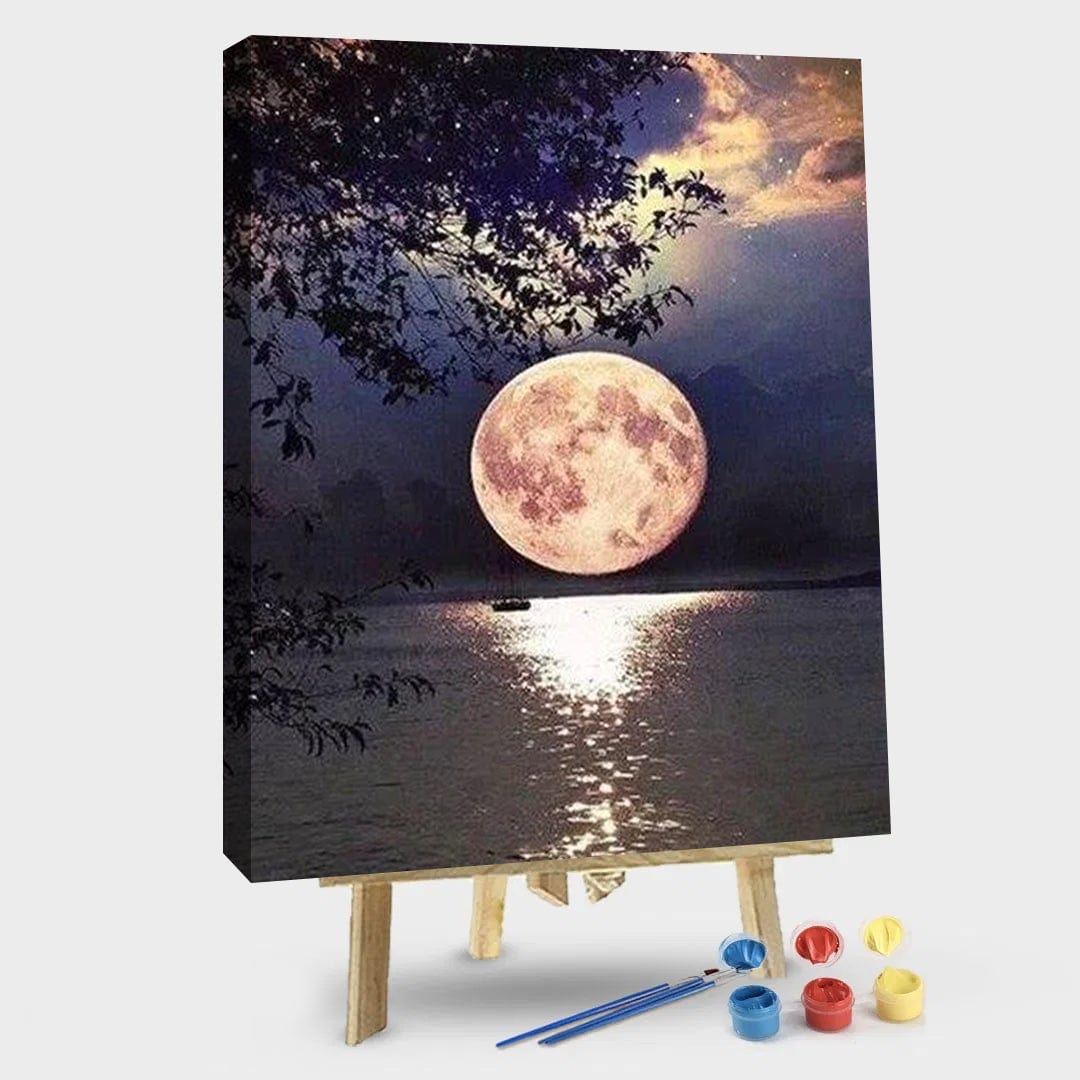 paintingnumberart 16"x20"/40x50cm / Without frame Paint By Numbers Kit – Beautiful Full Moon on Lake