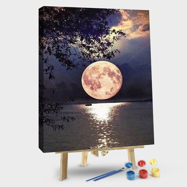 paintingnumberart 16"x20"/40x50cm / Without frame Paint By Numbers Kit – Beautiful Full Moon on Lake