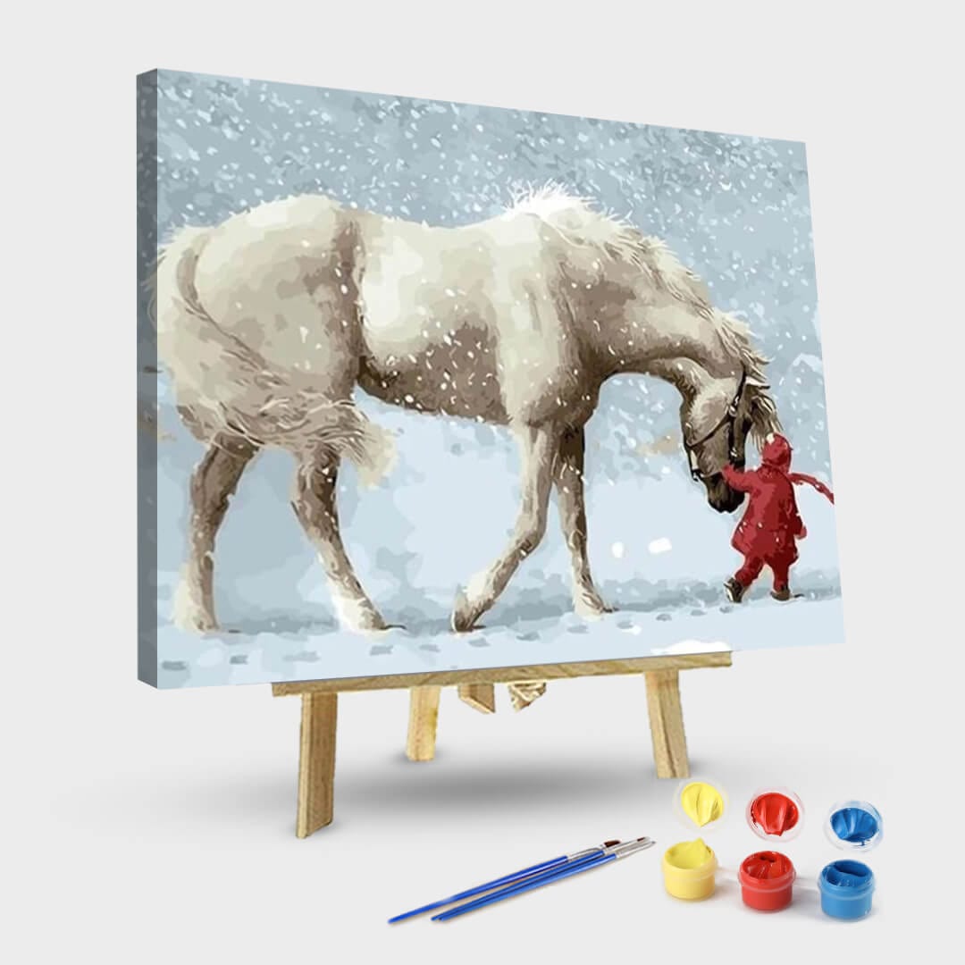 paintingnumberart 16"x20"/40x50cm / Without frame Paint By Numbers Kit-Beautiful White Horse in the Snow
