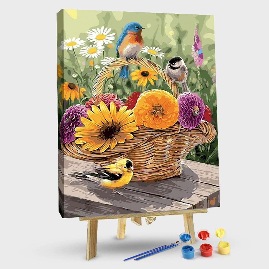paintingnumberart 16"x20"/40x50cm / Without frame Paint By Numbers Kit-Birds On Flower Basket