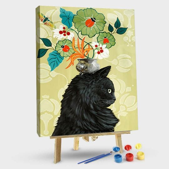 paintingnumberart 16"x20"/40x50cm / Without frame Paint By Numbers Kit – Black cat with flowers