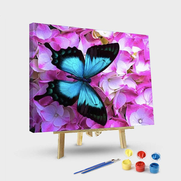 paintingnumberart 16"x20"/40x50cm / Without frame Paint By Numbers Kit – Blue Butterfly On Roses