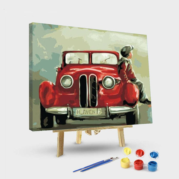 paintingnumberart 16"x20"/40x50cm / Without frame Paint By Numbers Kit – Boy Sits On a Red Car