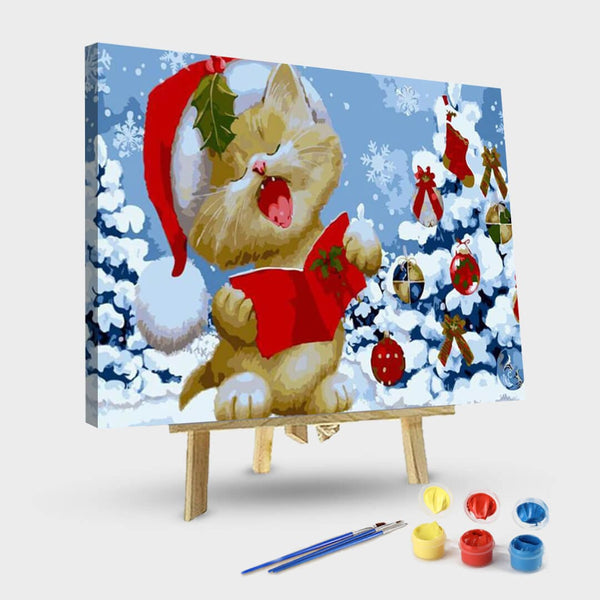 paintingnumberart 16"x20"/40x50cm / Without frame Paint By Numbers Kit-Cartoon Cat & Christmas Tree