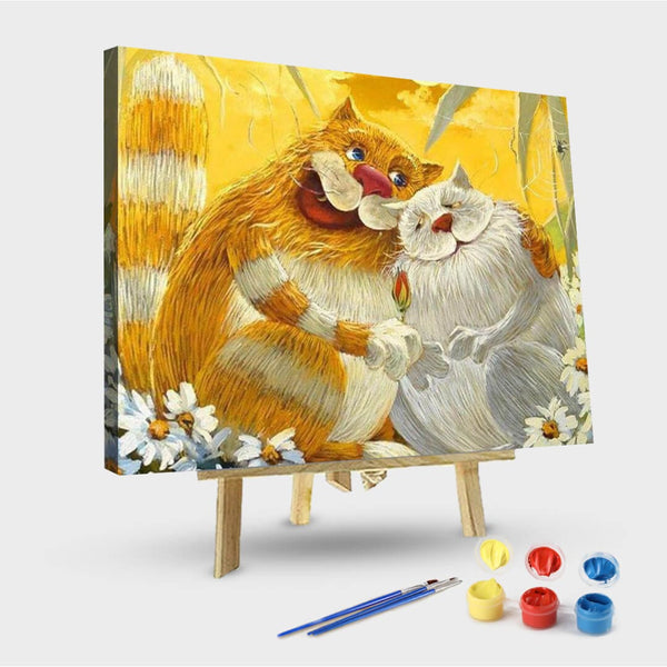 paintingnumberart 16"x20"/40x50cm / Without frame Paint By Numbers Kit-Cartoon Cats & White Daisies