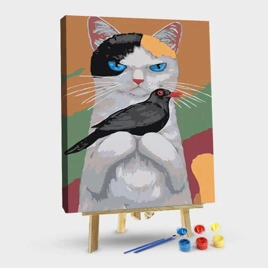 paintingnumberart 16"x20"/40x50cm / Without frame Paint By Numbers Kit -Cat and Black little Bird Ravens