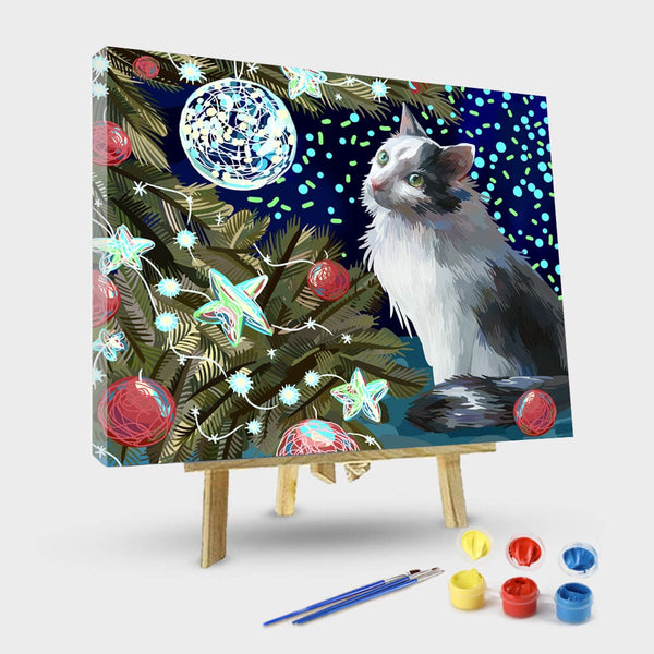 paintingnumberart 16"x20"/40x50cm / Without frame Paint By Numbers Kit – Cat and Christmas